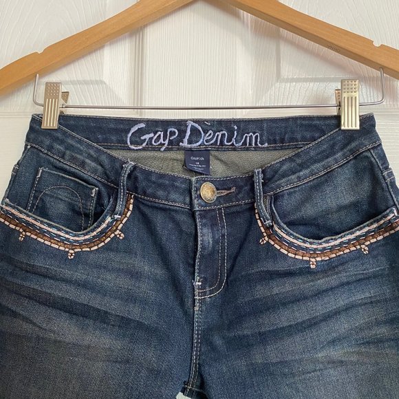 Gap Kids Brown Embroidery Dark Wash Skinny Jeans - Picture 3 of 6